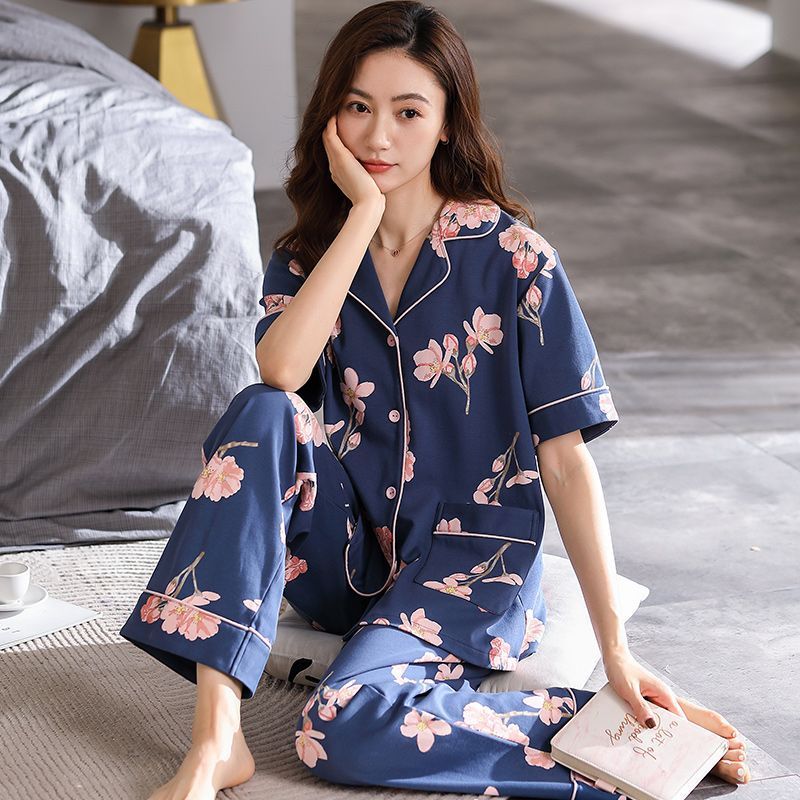 Pijamas pantalones de manga corta de algodón de verano para mujer ropa para el hogar delgada madre de mediana edad traje suelto de talla grande