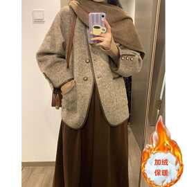 加绒小香风外套女2025秋冬韩版时尚港味炸街休闲洋气美拉德短外套