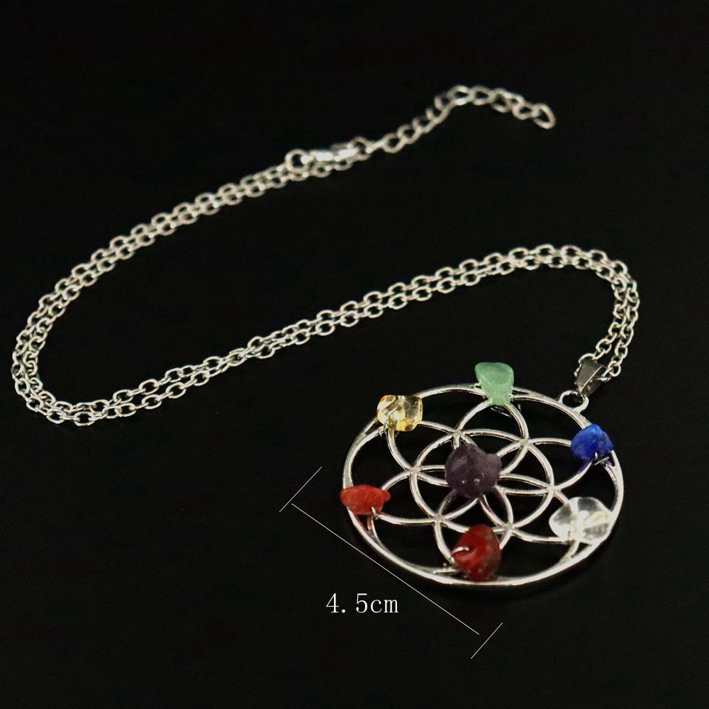 Ethnic Style Flower Alloy natural stone Beaded Hollow Out Pendant Necklace 1 Piece