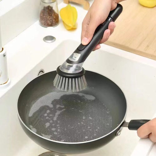 Manufacturer's new automatic liquid-adding pot-washing brush, multi-functional cleaning brush that presses to release liquid, kitchen stove long-handled pot-washing brush