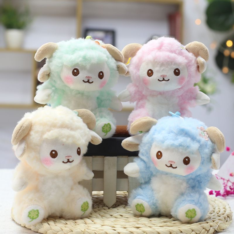 Cute Colorful Little Sheep Plush Toy Keychain Small Woolen Stuffed Animal Hand Strap Bag Pendant Doll