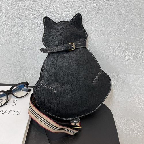 Cute Cat Bag  New Shoulder Bag Internet Celebrity Fashion Leather Retro Chest Bag Personalized Crossbody Cross-Border Women's Bag