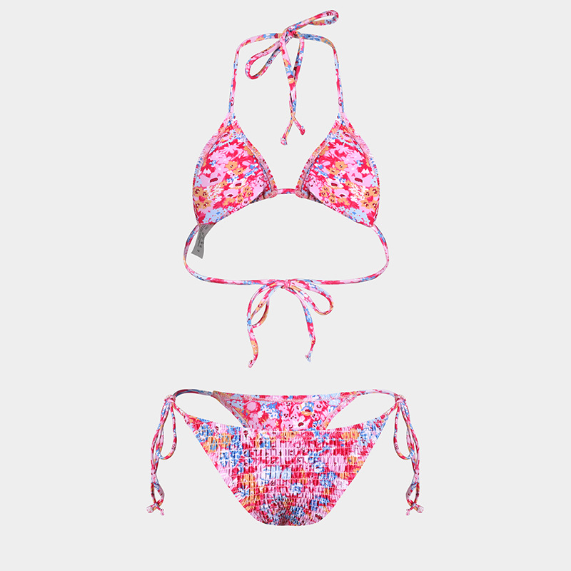 36g Weight Sleeveless Sleeve Length Polyester Fabric Type 3 Pieces Set Quantity Beach, Swimming Occasion Halter Neck Neckline Slim Fit Type Ditsy Floral Pattern Women's Gender Sexy Style Women's Sexy Ditsy Floral 3 Pieces Set Bikinis Swimwear 32