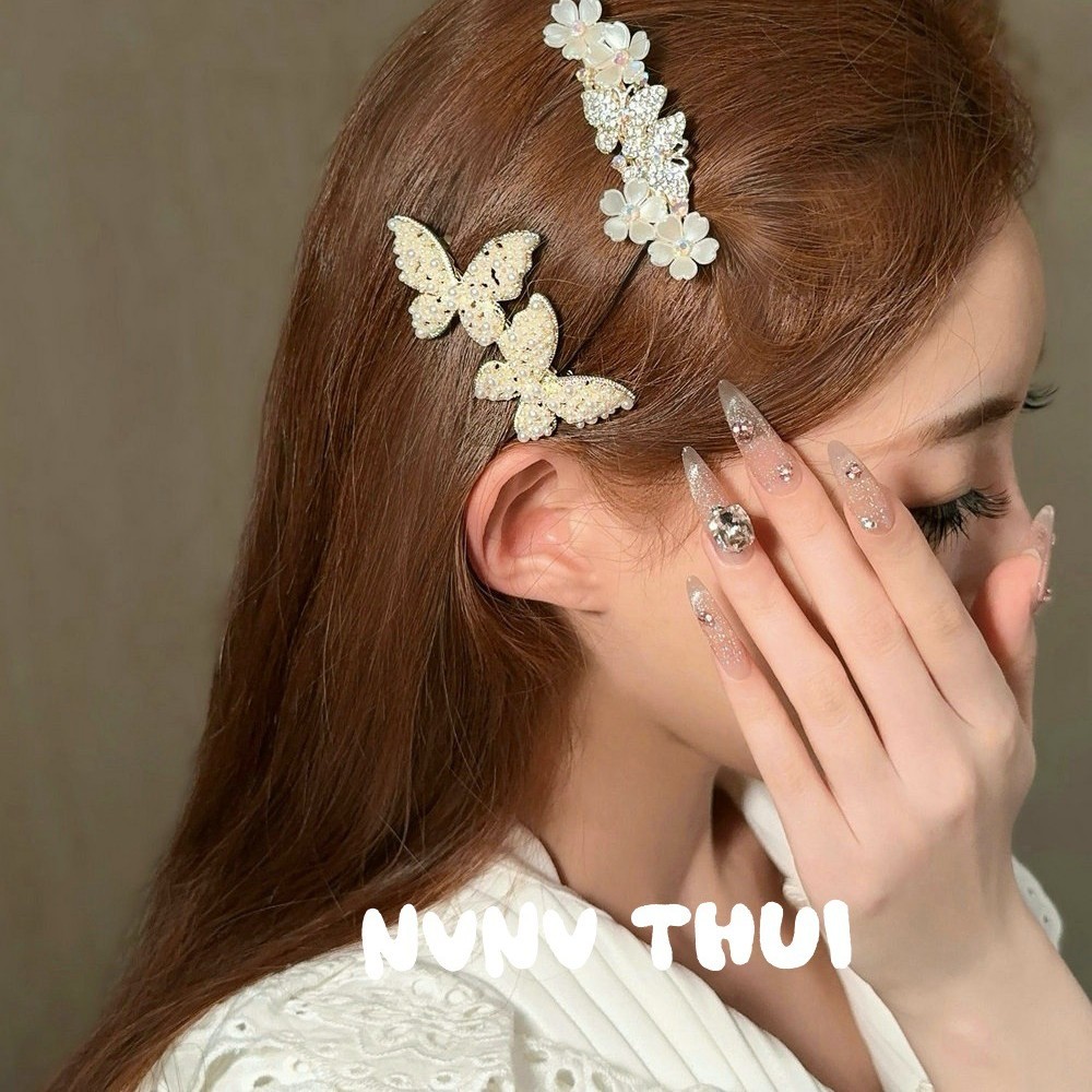 Fairy Sister Iris Pearl Hairpin Blossoming Hydrangea Butterfly Sparkling Diamond Hair Accessory Bangs Clip