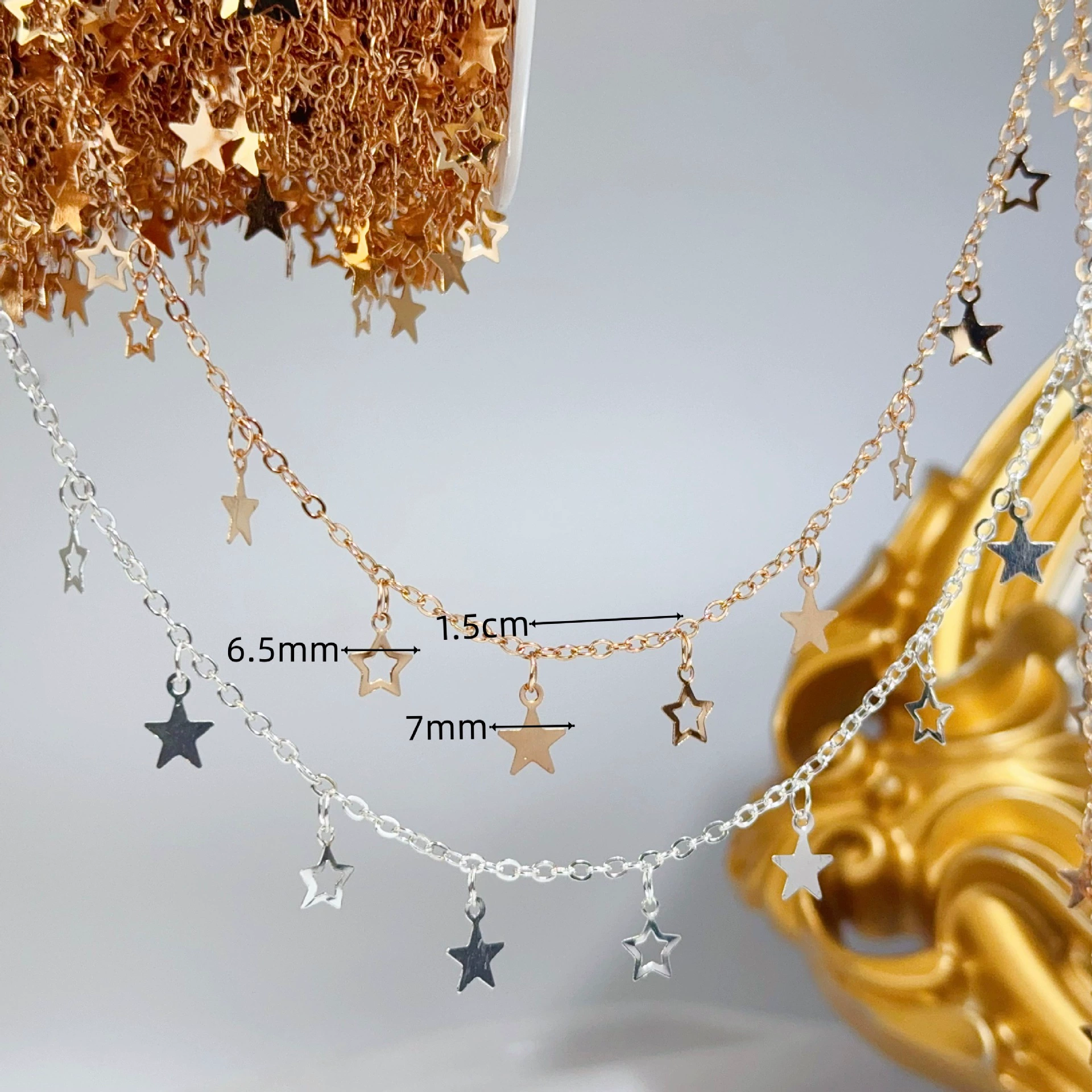Handmade star charm chain, metal tassel accessory for DIY jewelry, 5×4×4 cm, 0.006 kg