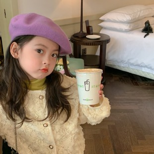 (Thickened) Baby Hat Autumn and Winter Korean Style Girl's Wool Warm Belly Hat Painter's Hat Children's Beret Trendy