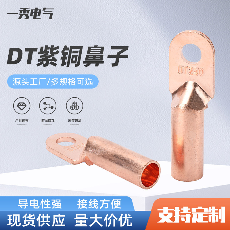 DT紫铜鼻子10/16/25/35/50/70-500平方接线端子堵油线耳裸端子