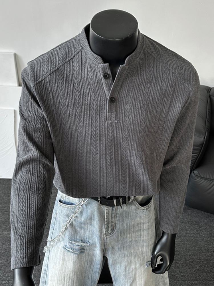 Textured Wheat-ear Pattern Long-sleeve T-shirt For Men Cleanfit_voghion.com