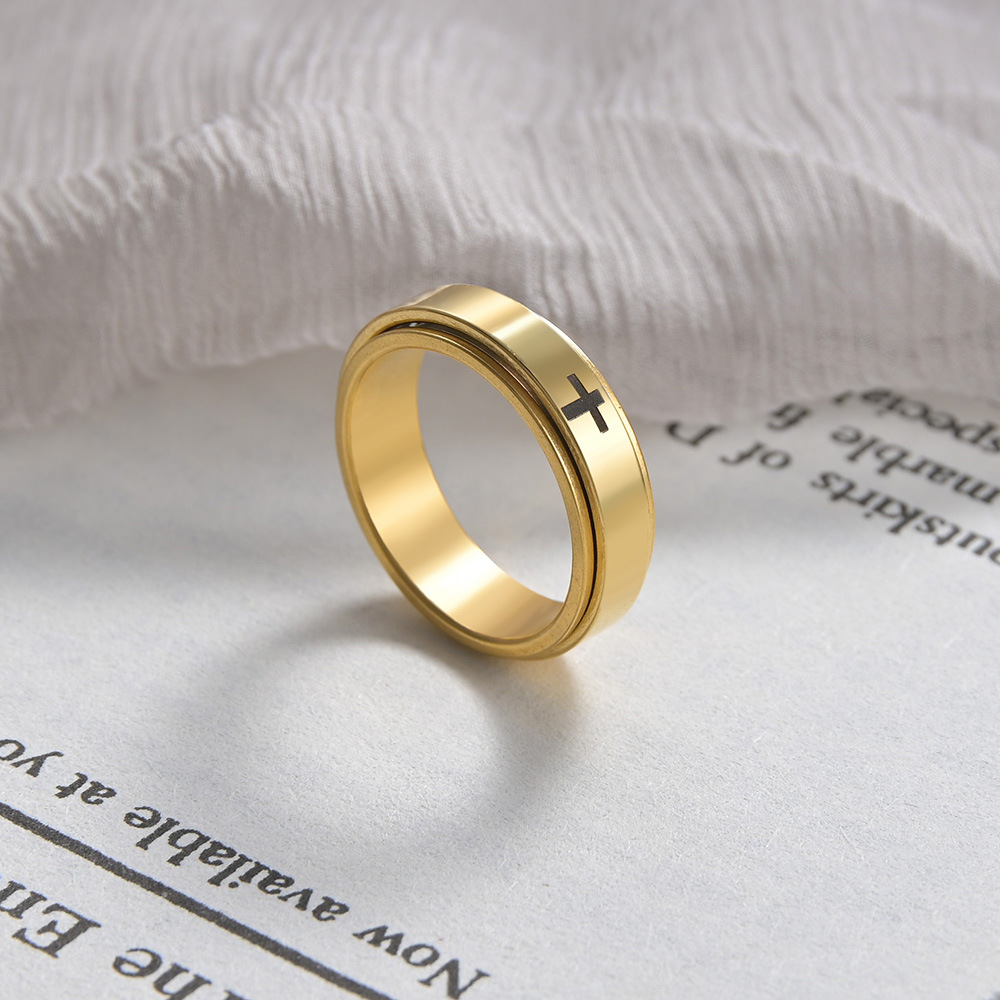 Gold Plated Plating Material Rings Classification Fashion Cross 304 Stainless Steel Plating Gold Plated PVD Coated Men'S Rings Men Band Rings
