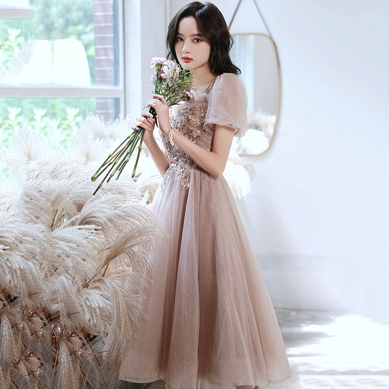 Pequeño vestido de noche de las mujeres banquete elegante dama de honor Rosa cumpleaños anfitrión puede llevar vestido de la reunión anual en horas ordinarias