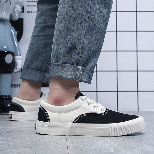 New color-blocked lace-up canvas shoes for men, trendy and versatile student sneakers, casual shoes for couples, low-top rubber shoes wholesale