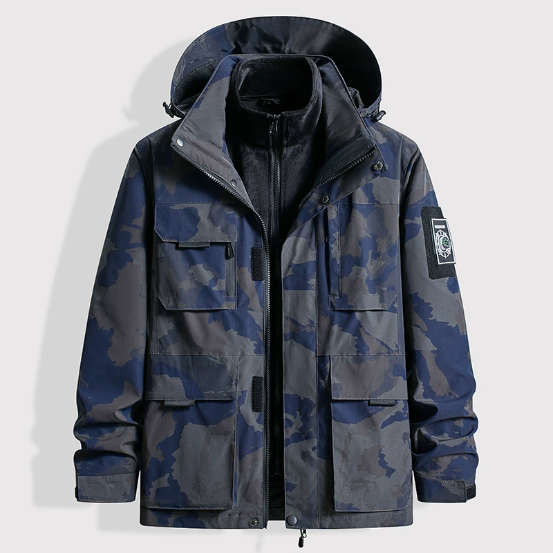 2024, новая зимняя мужская флисовая куртка, комплект из двух предметов со съемной подкладкой, куртка большого размера с капюшоном 88988