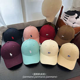 刺绣小马标棒球帽男女情侣款软顶经典字母新款鸭舌帽百搭遮阳帽潮