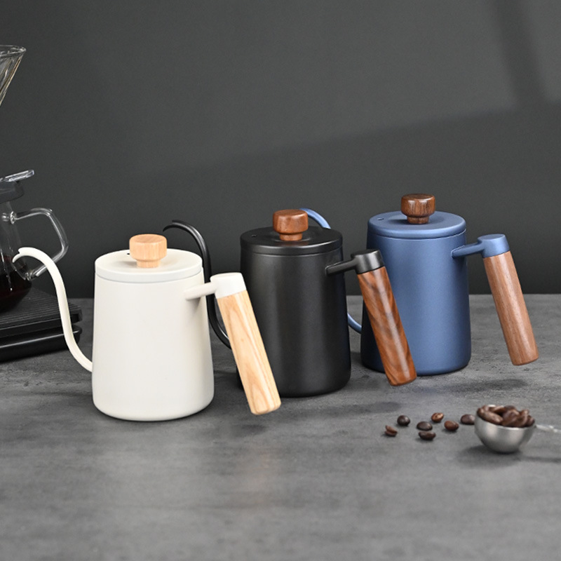 Cafetera de mano 304 control de flujo de acero inoxidable olla boca larga olla boca fina olla traje con termómetro anti-scald mango 550ml