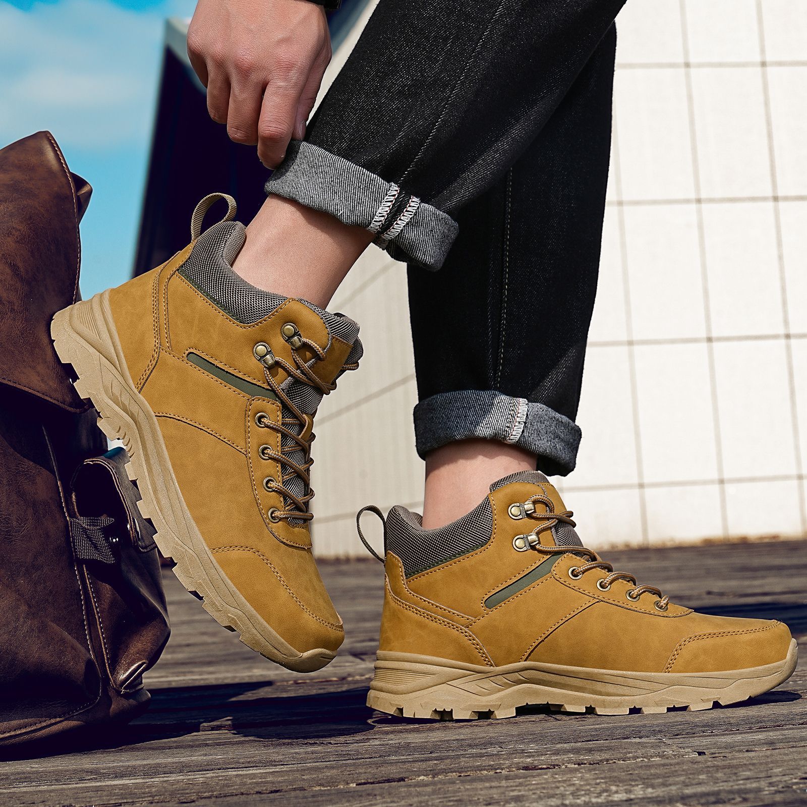 Hombre al aire libre botas de trabajo de comercio exterior nuevas botas deportivas de tamaño grande impermeable, antideslizante, desgaste, botas de montaña, zapatos altos