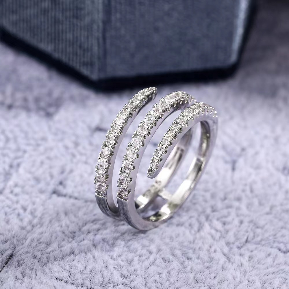 New wish hot sale creative micro-inlaid full diamond ring female European and American personality three circle around fashion engagement ring