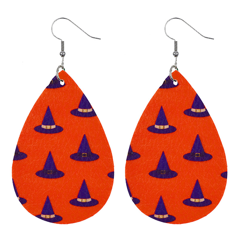 Cross-border Adult Earrings Wholesale European And American Halloween Leather Earrings Ghost Festival Pumpkin Skull Water Drop Pu Earrings display picture 14