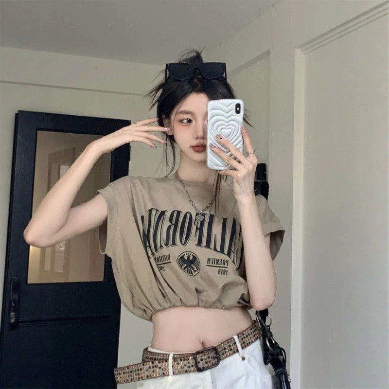 American-Style Printed Short Vest Short-Sleeved T-Shirt Hiphop Hip-Hop Hot Girl Disco Jazz Dance Loose Top for Women American-Style Printed Short Vest Short-Sleeved T-Shirt Hiphop Hip-Hop Hot Girl Disco Jazz Dance Loose Top for Women