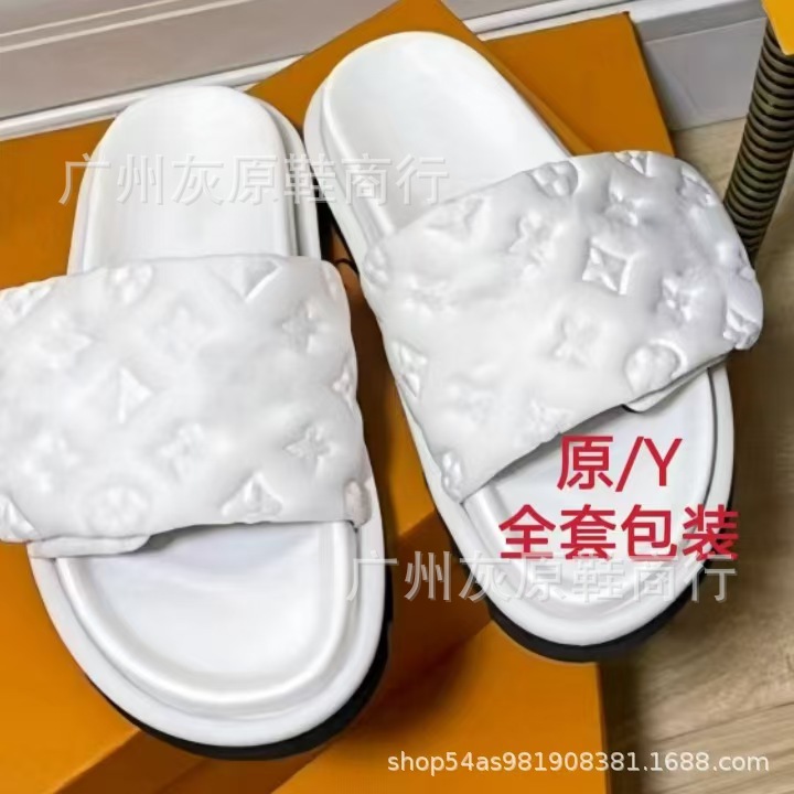 Burro casa zapatillas de velcro de suela gruesa mujer 2024 nuevo estilo exterior moda antideslizante mezclilla letras chanclas comercio exterior