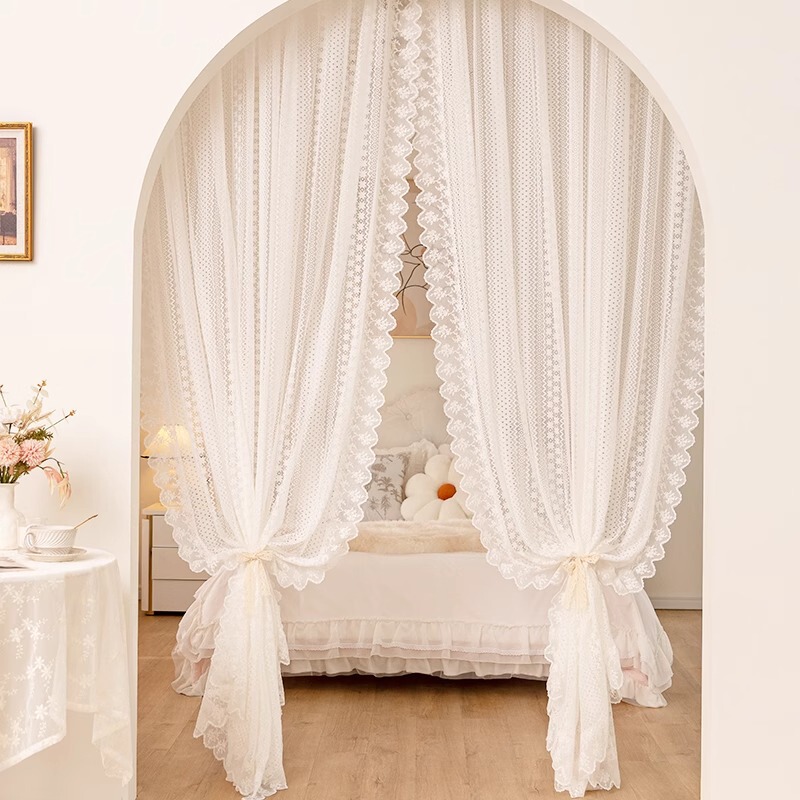 French Lace Arch Door Curtain Partition Curtain, No-Drill Installation, Bedroom Privacy Home Blocking Curtain