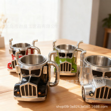 跨境马克杯卡车设计家居装饰摆件高级感小众不锈钢内胆树脂工艺品