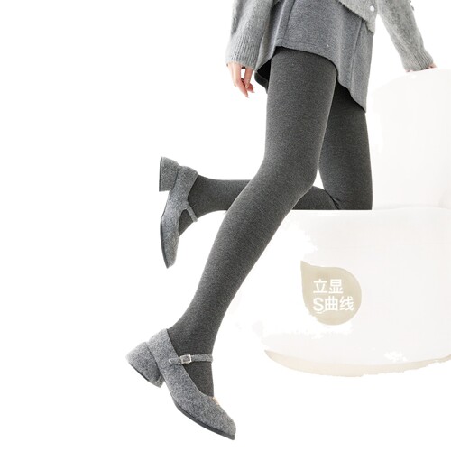 Winter and Spring Fleece miu-style Grey Fine Vertical Striped Leggings Cotton Tight Compression Slimming High-Waisted Outerwear Leggings for Women