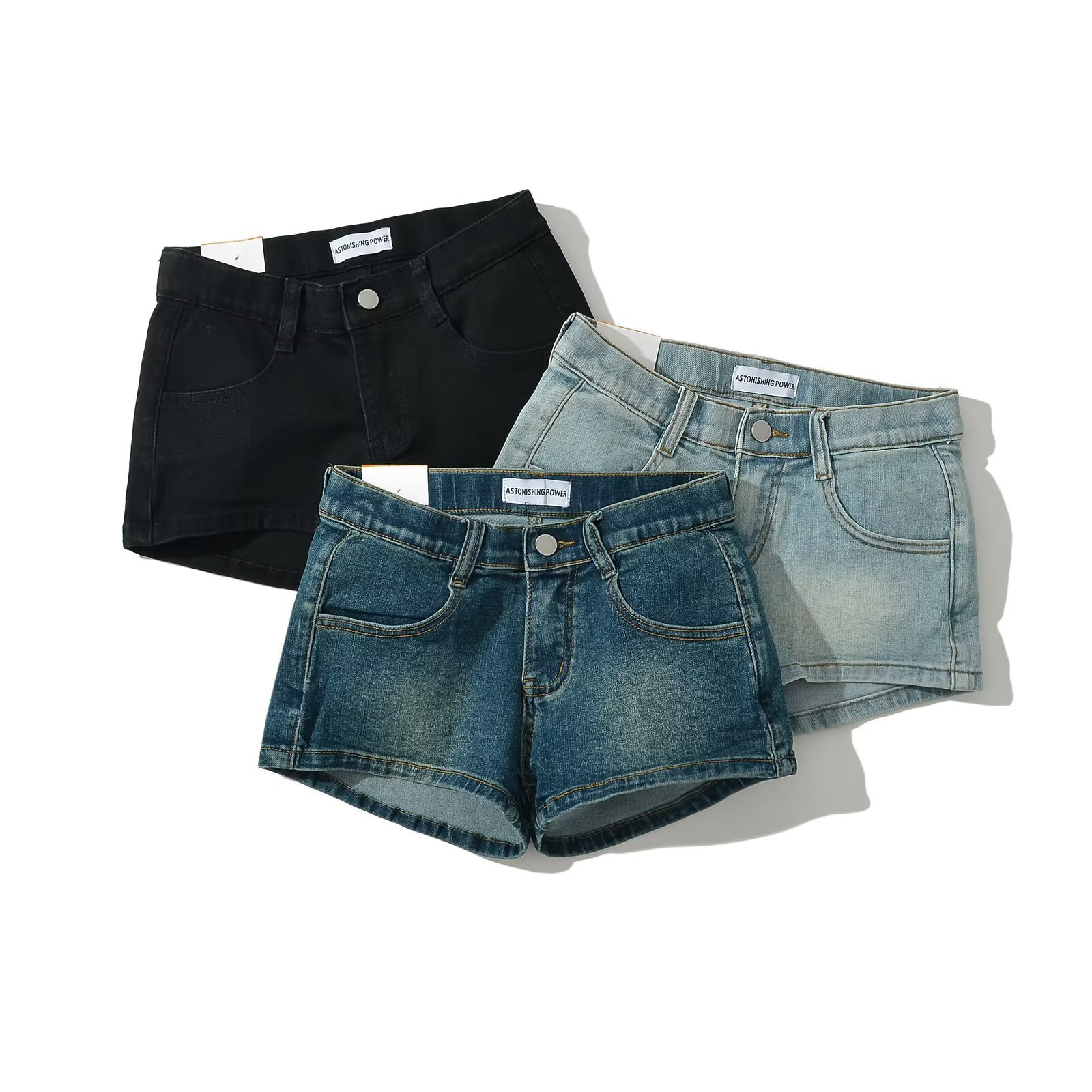 American Style Retro Low Waist with Full Hip Pad Denim Shorts Women's 2025 Summer Hot Girl Slim Fit Sexy Hip Pants