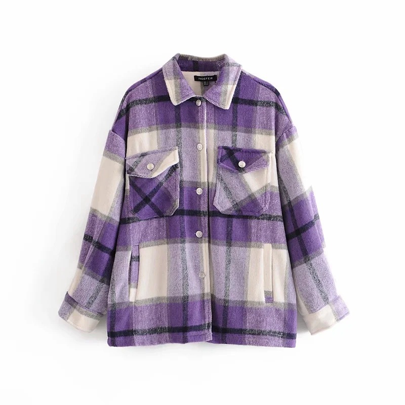Abbigliamento da donna Moda camicia a quadri nuova donna bavero camicia casual ampia giacca femminile cardigan_voghion.com