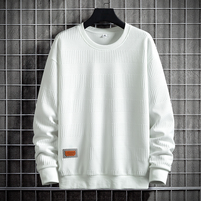 Men's Clothing Sweatshirt men's spring and autumn new style solid color jacquard fabric top loose casual youth round neck sweatshirt_voghion.com
