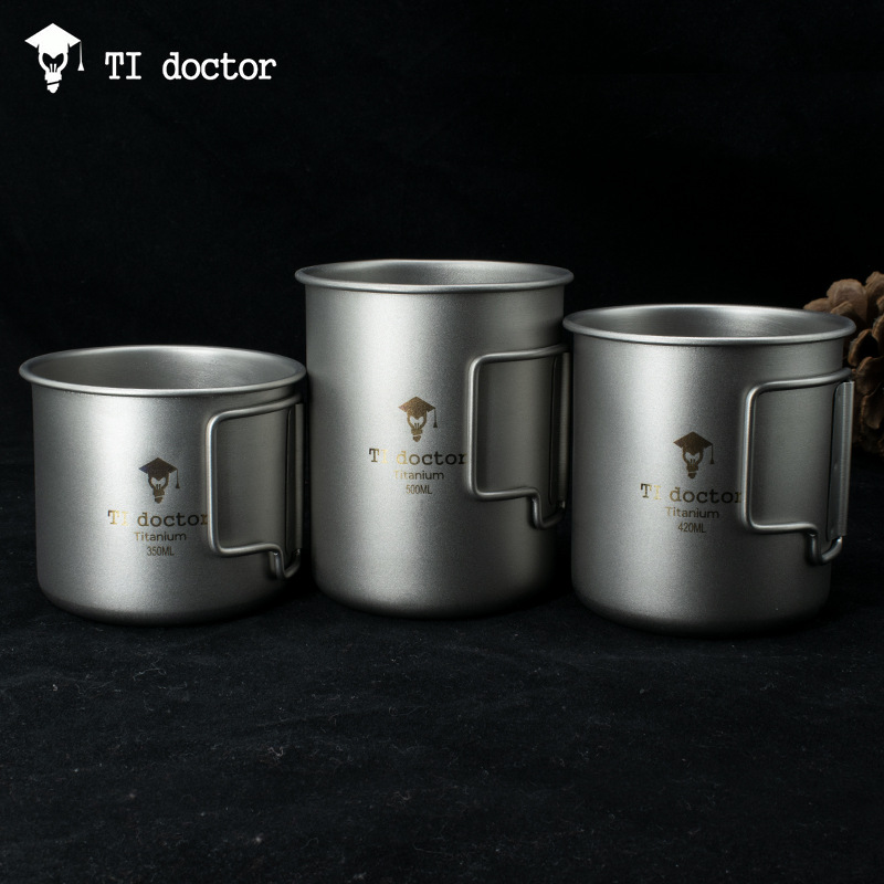 A generation of fat Pure titanium glass outdoors fold Titanium Cup Portable outdoors household Camp Pure titanium Mug Shuiju