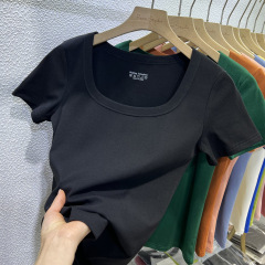 40本94綿精練綿生放送品質角襟正肩tシャツ女性半袖夏新型修身着痩せ上着女性