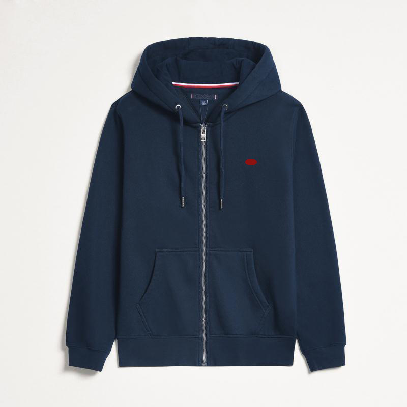 Autumn and Winter Men's Solid Color Embroidered Logo Full-Zip Hooded Cardigan Fleece Sweatshirt Youth Top Men's Jacket