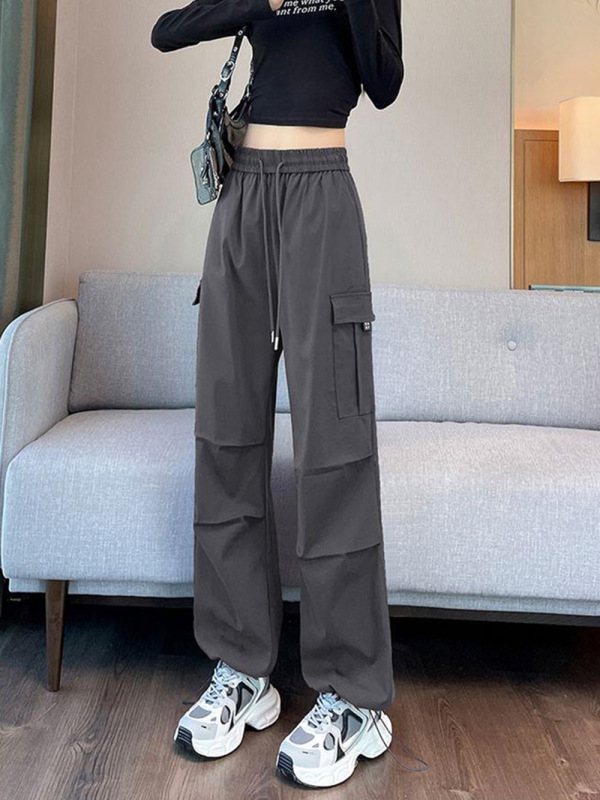 American Retro Workwear Casual Pants for Women, Summer High-Waisted Straight-Leg Drape Jogger Pants, Loose Quick-Dry Thin Pants