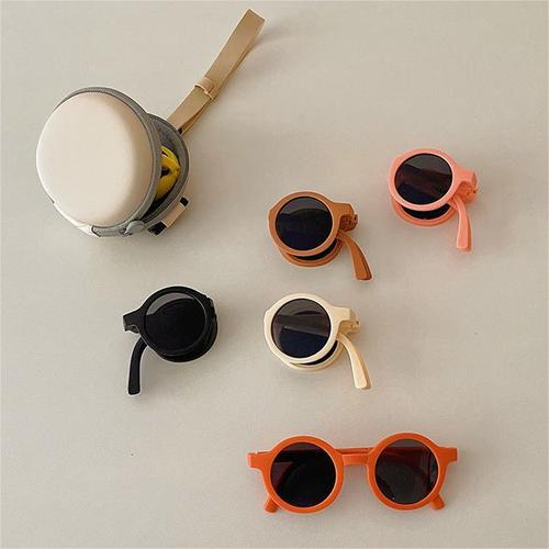 New children's sunglasses for boys and girls, stylish macaron color round frame, foldable candy color glasses