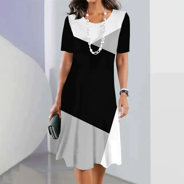 Новое женское платье 3d геометрические линии с принтом с короткими рукавами одежда модная свободная юбка летнее платье 2024