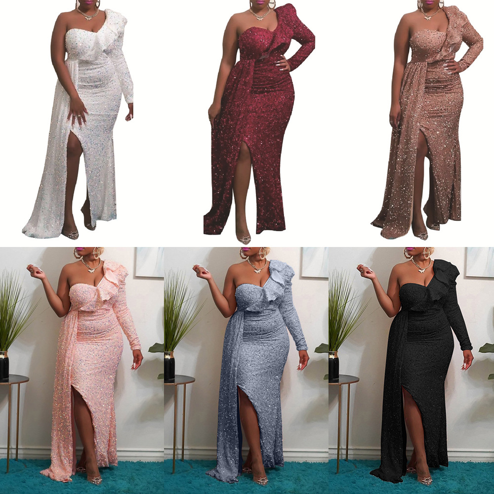 Vestido Africano de Moda para Invierno 2025, Nuevo Vestido de Dama de Honor con Lentejuelas y Un Hombro Descubierto, Vestido Largo de Fiesta, Ropa Europea y Americana para Mujer