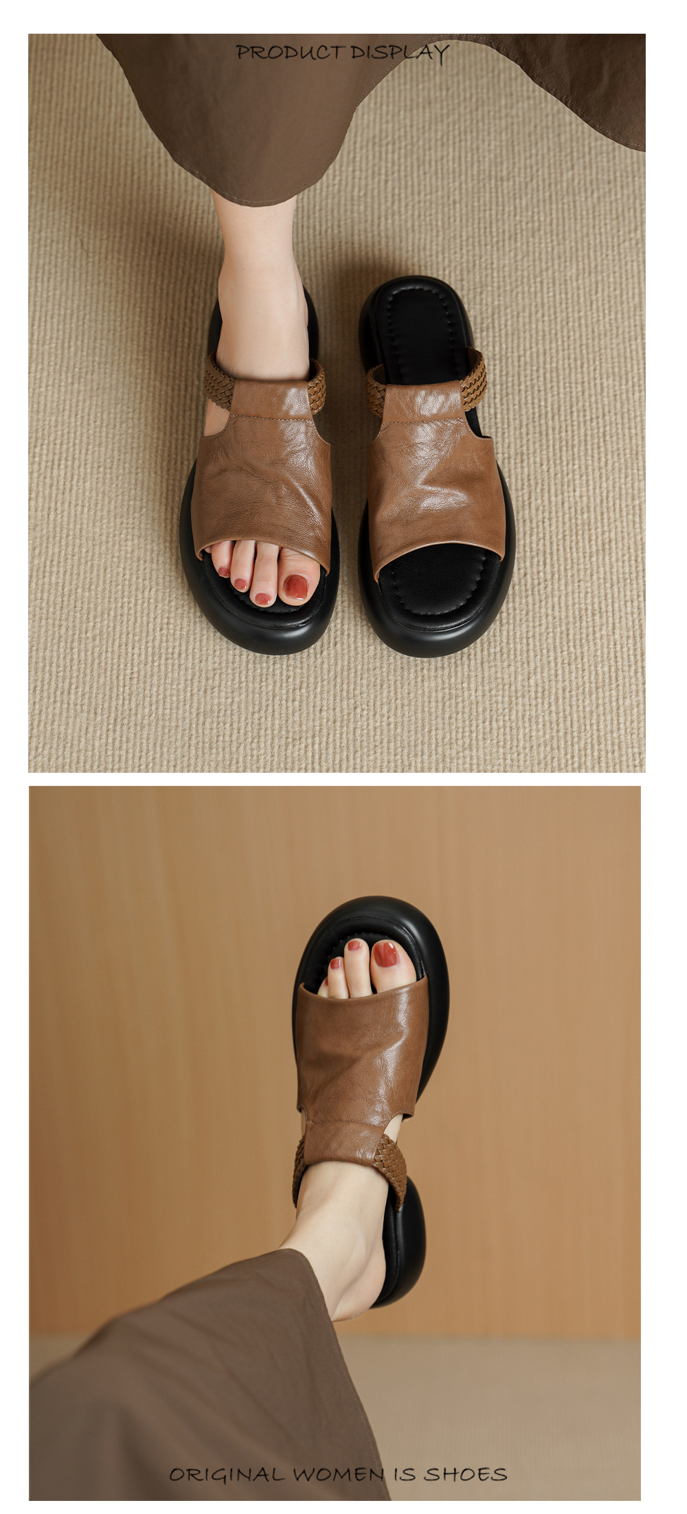 Sandal nữ đế bệt 4cm dáng xỏ ngón mùa hè đơn giản — đen chi tiết 6