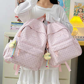 书包女新款高颜值日系ins清新糖果色波点背包初高中生轻便双肩包