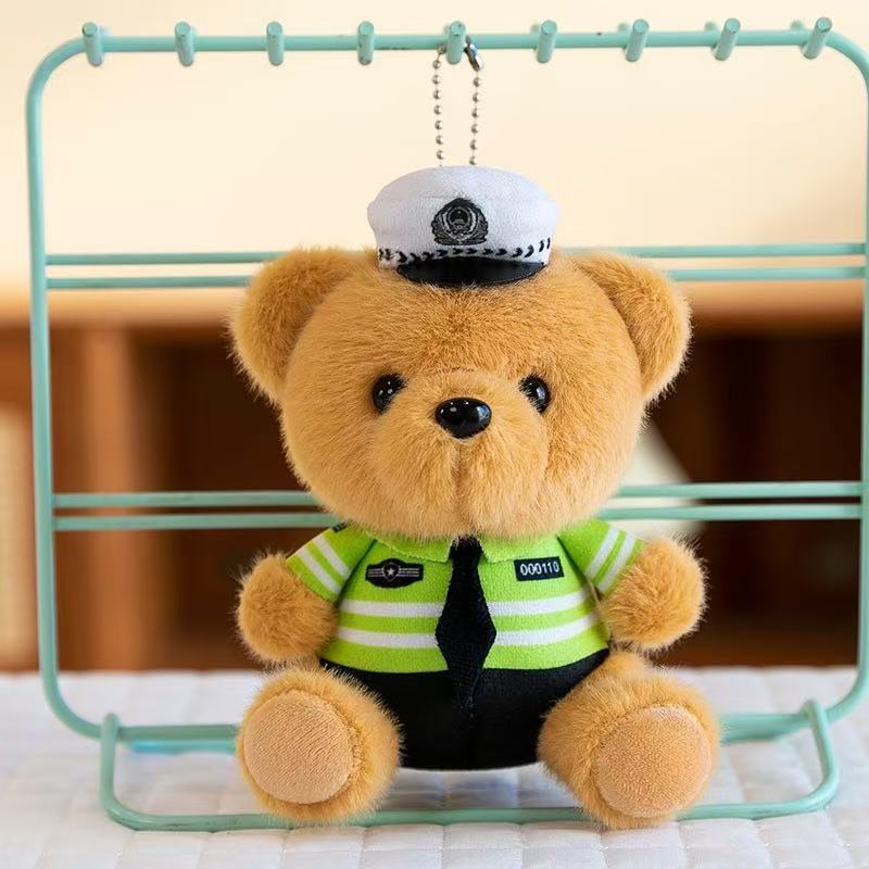 Policía de bomberos en línea oso muñeca colgante muñeca montada en hierro juguetes de peluche oso Teddy colgante de policía de tráfico llavero
