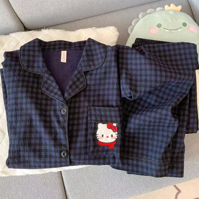 Negro Kitty nube de algodón para parejas pijamas de primavera y otoño mujeres de manga larga se puede usar ropa para el hogar de hombre verano