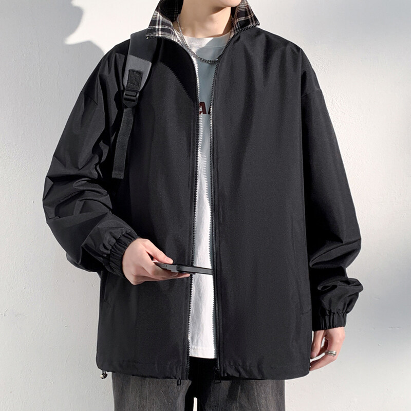 Plaid Patchwork Stand Collar For Men, Spring Autumn, American Style, Trendy Brand, Windproof, Waterproof, High Street,_voghion.com