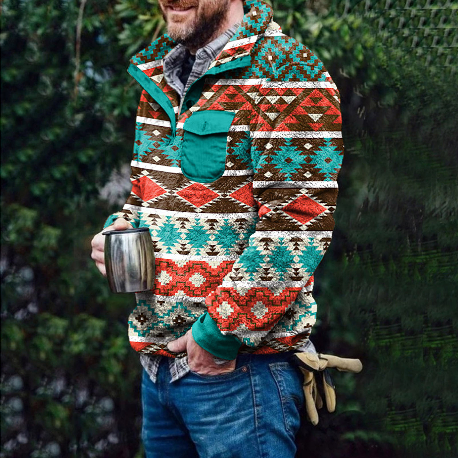 2021 Autumn/Winter New Men's Checkered Double sided Cardigan Sweater Fashion Plush jacket_voghion.com