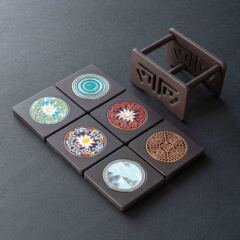 Wooden Tea Tray with Enamel Color Cup Mat, Tea Cup Mat, Tea Ceremony Gongfu Tea Cup Saucer, Heatproof Creative Tea Set Accessory