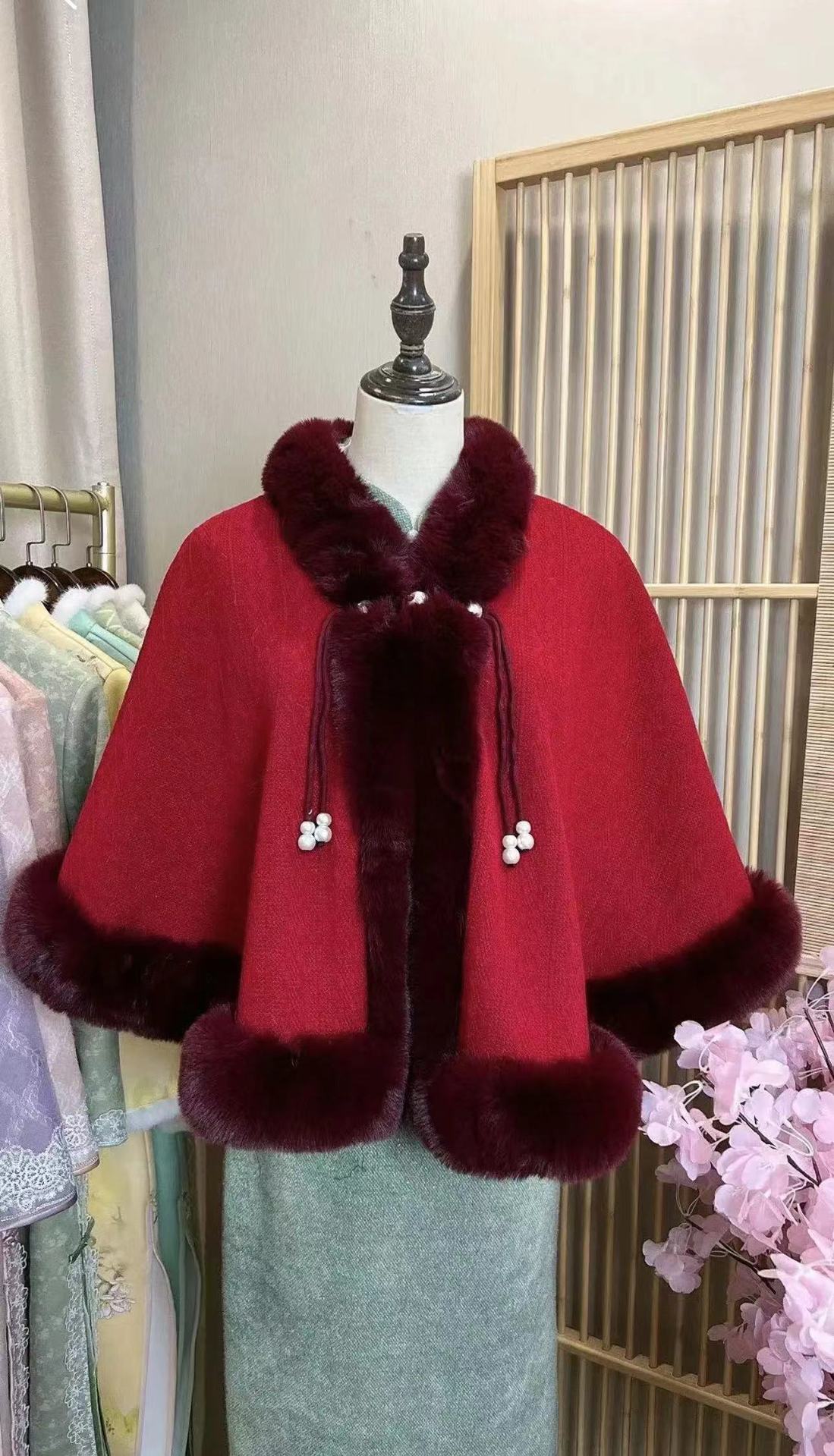 Προσθέστε φλις χοντρό σάλι κάπας cheongsam με γούνινο γιακά κάπα φθινόπωρο και χειμώνα μόδα ζεστό γυναικείο παλτό_voghion.com