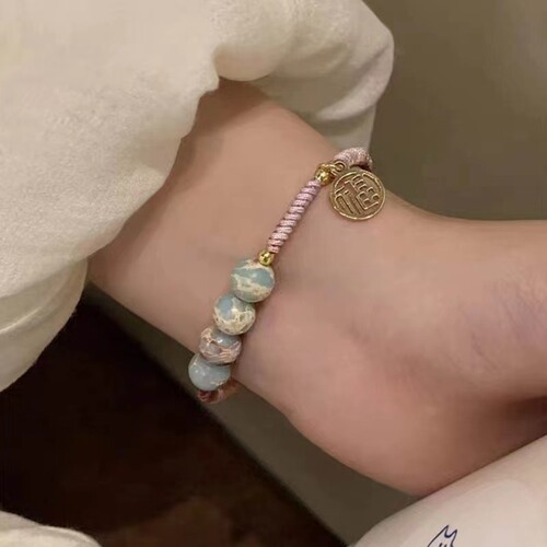 New Chinese style Fu brand beaded bracelet for women braided rope national style retro couple bracelet best friend Shoushan stone bracelet