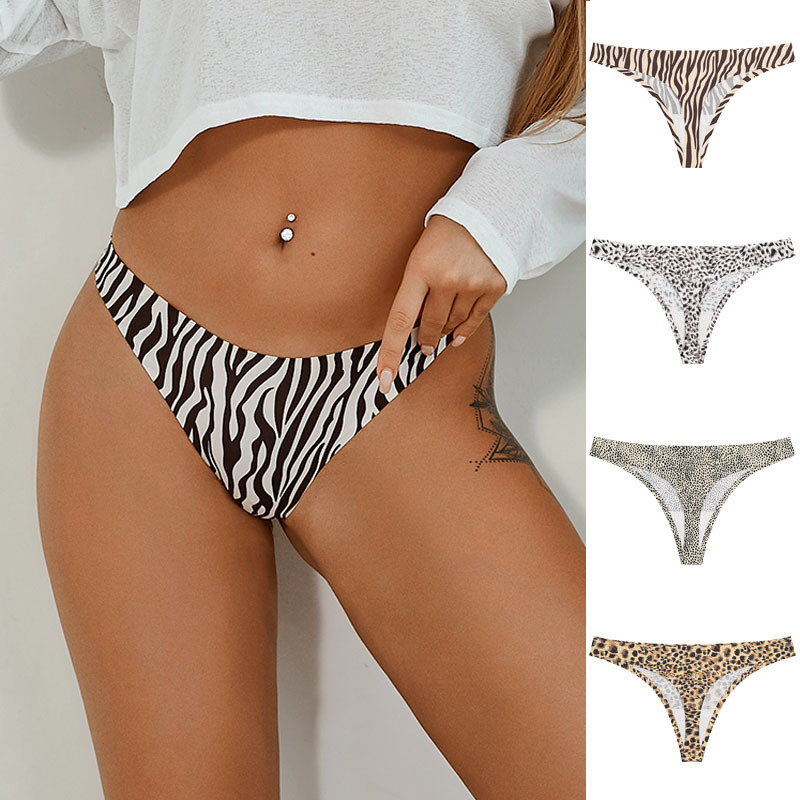 Foreign Trade Large Size Seamless One-Piece Women's T-Pants European and American Sexy Leopard Print Thong Low-Waist Breathable Cotton Underwear