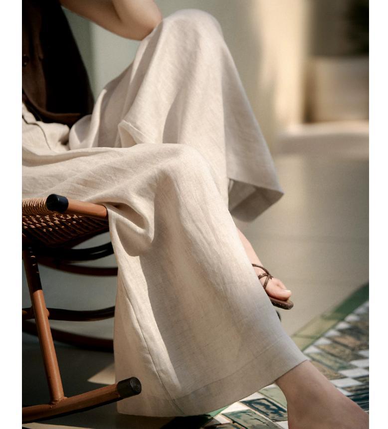 Quần culottes nữ ống rộng chất liệu linen mát mẻ mùa hè — Xanh lông mòng đen, màu trắng, màu mơ chi tiết 1
