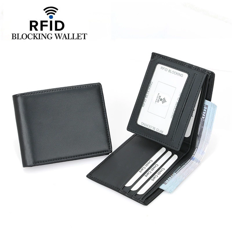 [Мужской короткий бумажник с несколькими слотами для карт RFID натуральная кожа]