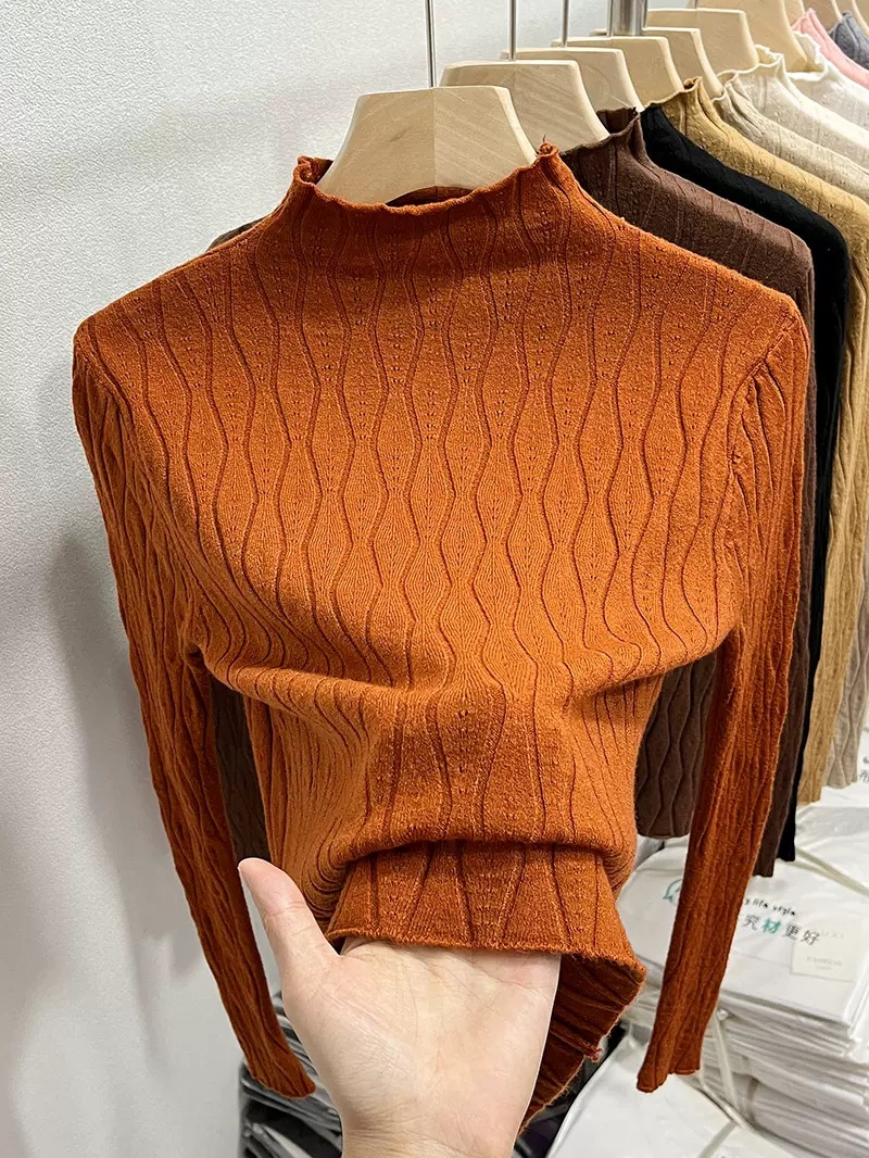 商品详情图_欧货半高领针织衫女秋冬2022新款洋气缕空修身内