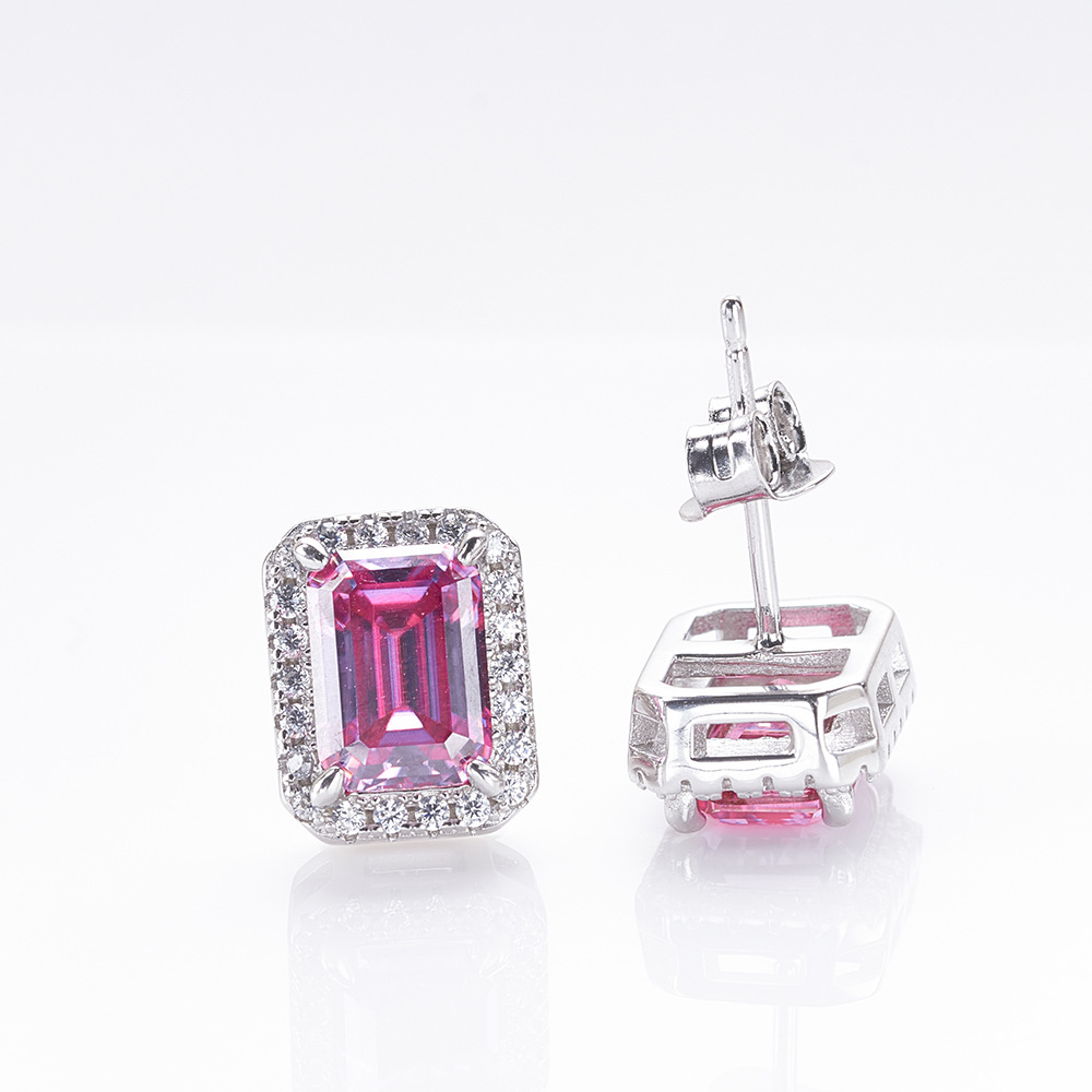 Esmeralda rosa cortada 1 / 2 quilates piedra de mozanita pendientes de plata esterlina joyería cruzada venta al por mayor caliente